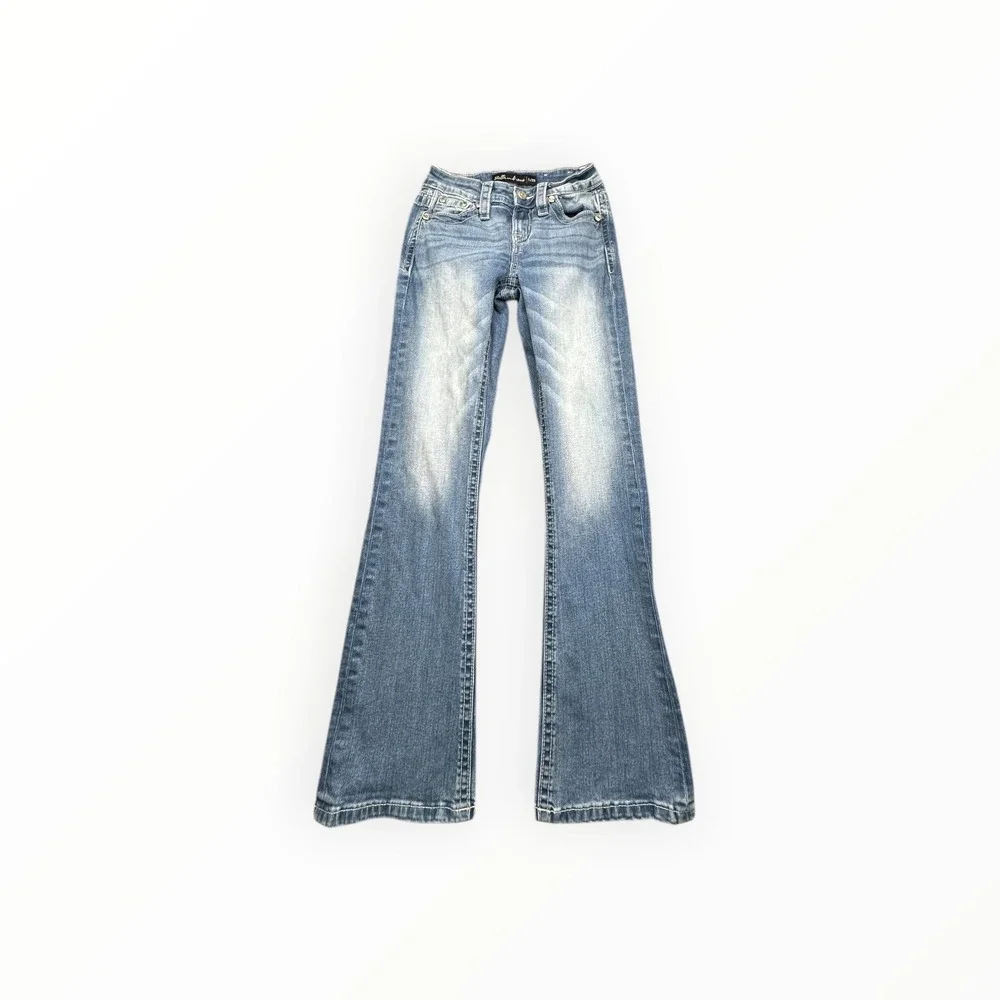 Stella in Dreams Jeans Womens 1/25 Blue Mid Rise Bootcut Embroidered SR164 Flare